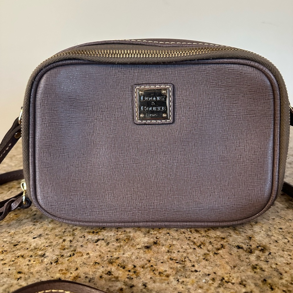 Dooney & Bourke Saffiano leather

color elephant Crossbody Bag with Gold Accent
